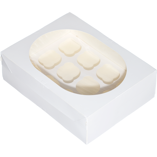 Коробка для  12 капкейков PRO, с окном, белая, ForGenika
