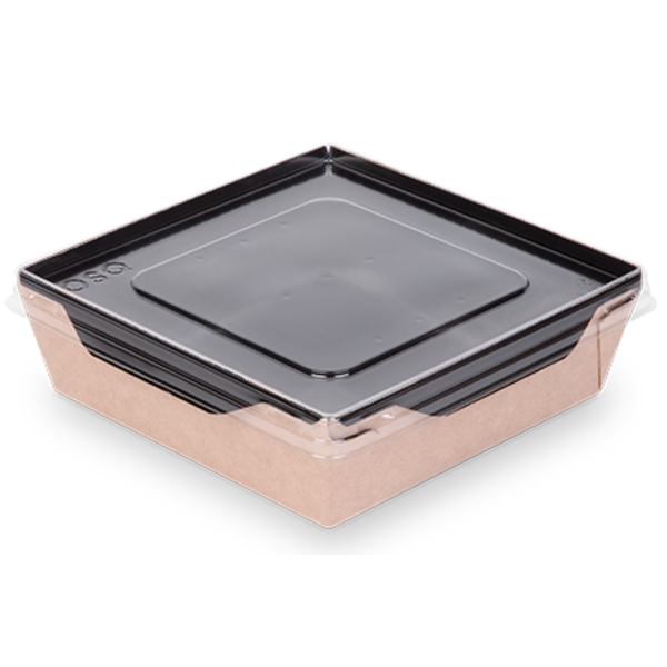 Коробка для салатов / десертов / суши с крышкой 900 мл, 135 x 135 x 48 мм, крафт/белая