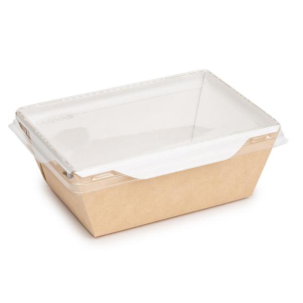 Коробка для салатов / десертов / суши с крышкой 400 мл, 145 x 145 x 63 мм, крафт/белая