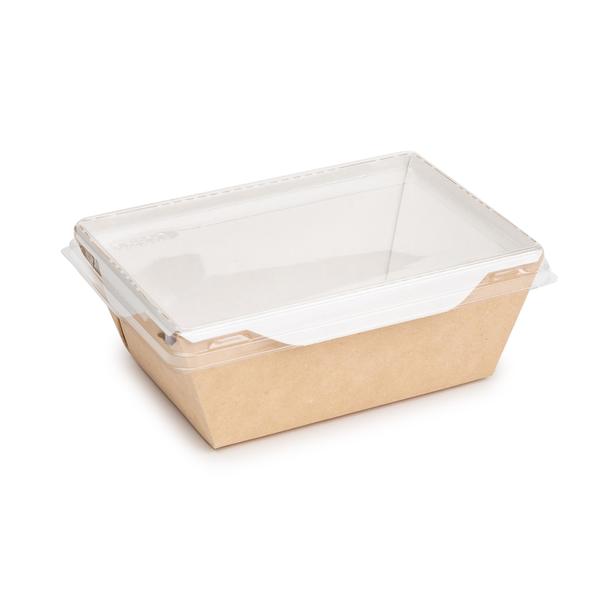 Коробка для салатов / десертов / суши с крышкой 450 мл, 145 х 100 х 55 мм, крафт/белая