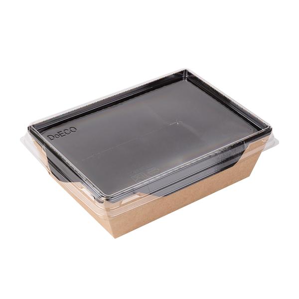 Коробка для салатов / десертов / суши с крышкой 500 мл , 140 x 105 x 45 мм, краф/черная