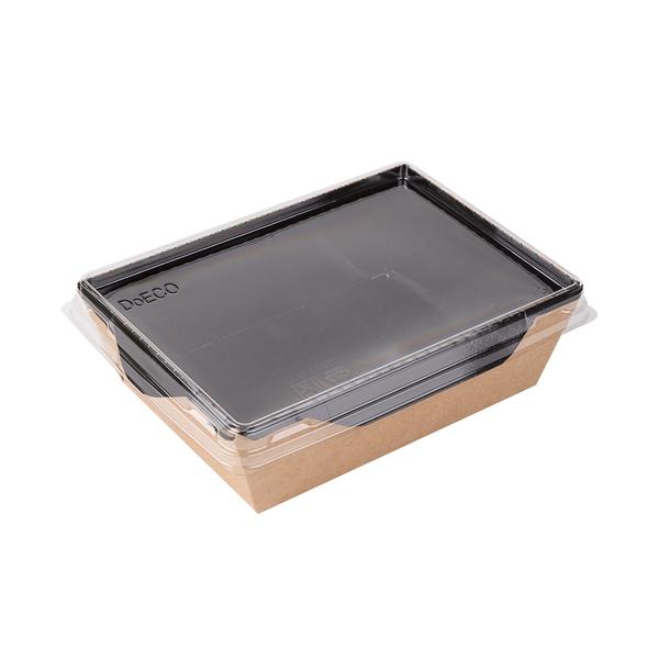 Коробка для салатов / десертов / суши с крышкой 1000 мл, 200 х 140 х 55 мм, крафт/черная