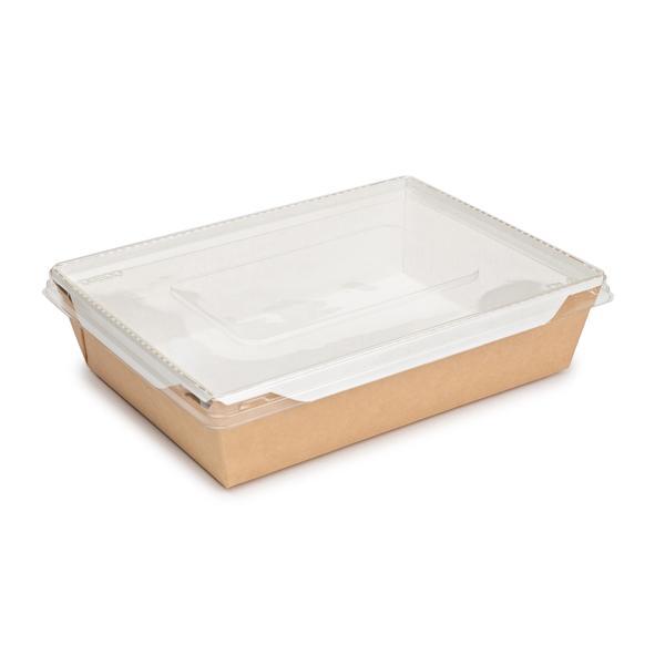 Коробка для салатов / десертов / суши с крышкой 1000 мл, 200 х 140 х 55 мм, крафт/белая