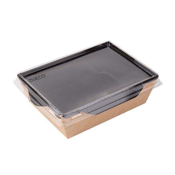 Коробка для салатов / десертов / суши с крышкой 450 мл, 145 х 100 х 55 мм, крафт/черная