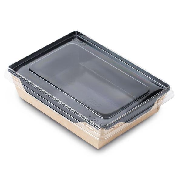 Коробка для салатов / десертов / суши с крышкой 350 мл, 100 х 85 х 55 мм, крафт/черная