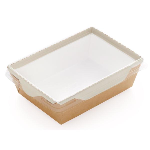 Коробка для салатов / десертов / суши с крышкой 800 мл, 186 x 106 x 55 мм, крафт/белая