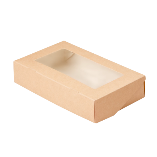 Коробка с окном крафт 20 х 12 х 4 см, внутри белая ламинация
