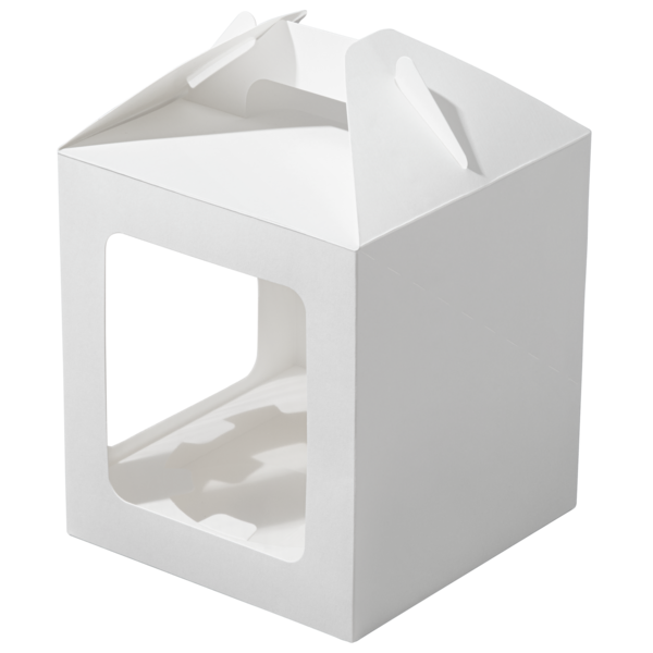 Коробка для кулича с ручками и окнами, белая 160 x 160 x 180 мм