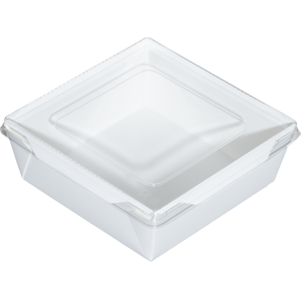 Коробка для салатов / десертов / суши с крышкой 1200 мл, 145 x 145 x 63 мм, белая/белая