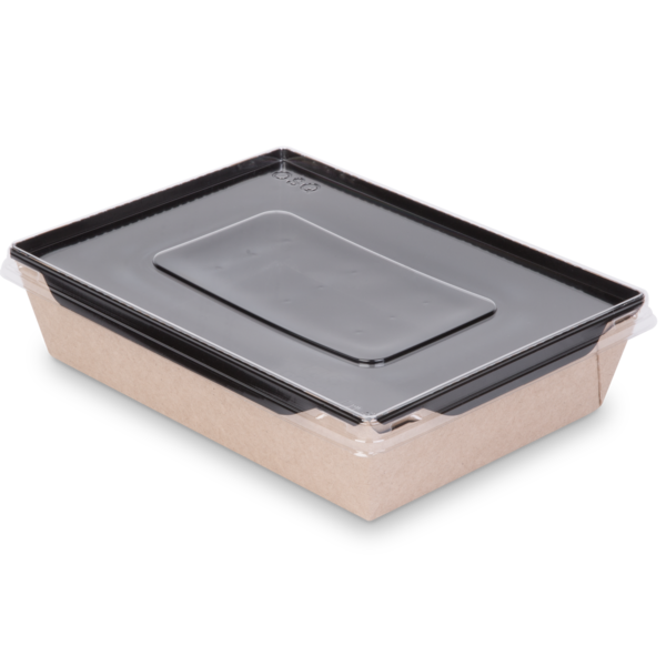 Коробка для салатов / десертов / суши с крышкой 800 мл, 186 x 106 x 55 мм, крафт/черная