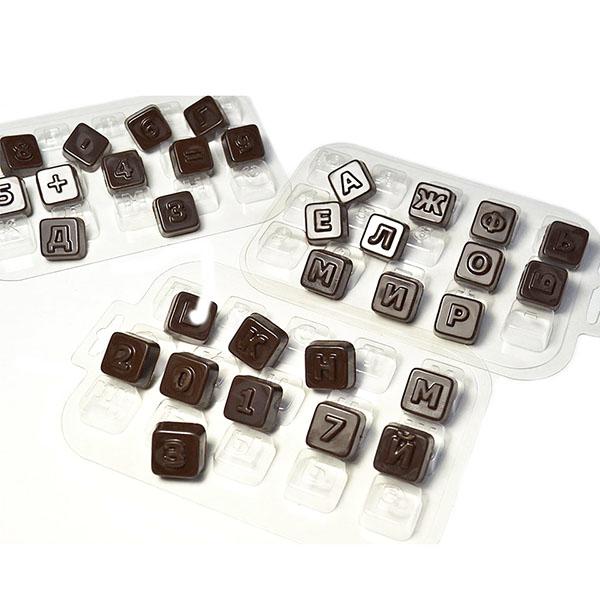 Форма для шоколада Алфавит русский - конфеты (3шт), размер ячейки: 25 x 25 x 12 мм