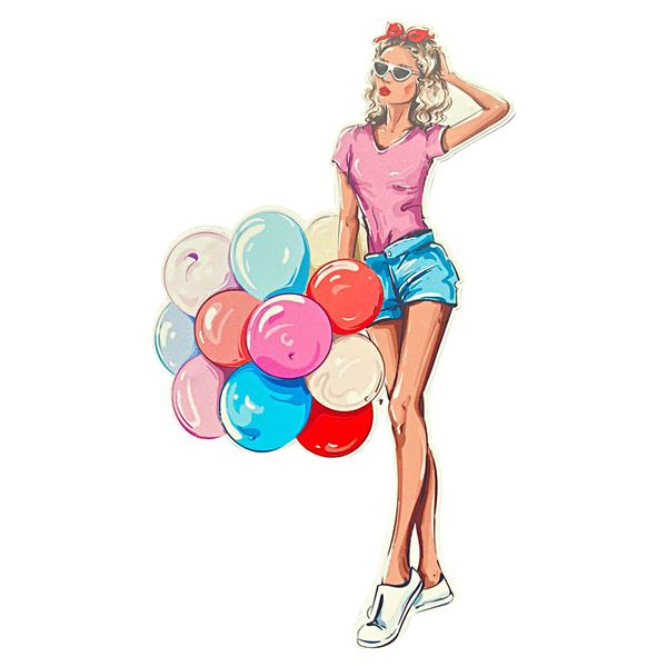 Топпер девушка с воздушными шариками, 80 х 138 мм