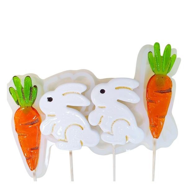 Форма для леденцов Кролик и морковка 4 ячейки, h=6,5 см