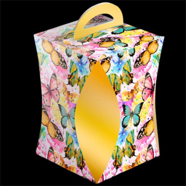 Коробка для кулича Цветные Бабочки, диаметр 90 мм