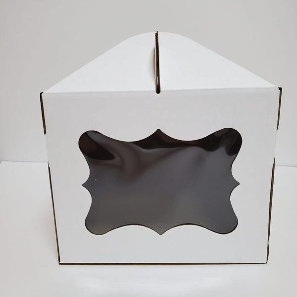 Коробка для торта (гофрокартон) с ручкой и боковым окном, 240 x 240 x 200 мм, белая