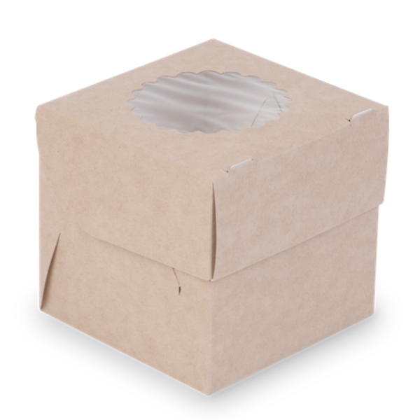 Коробка на 1 капкейк с окном, 2-х сторонняя (белая с ламинацией / крафт), 10 х 10 х 10 см, forGenika