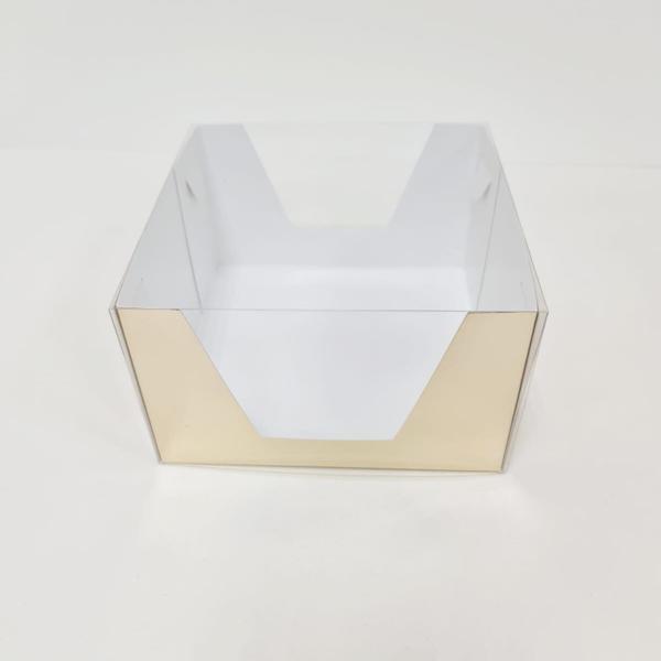Коробка для торта прозрачная, 160x160x95, золотая
