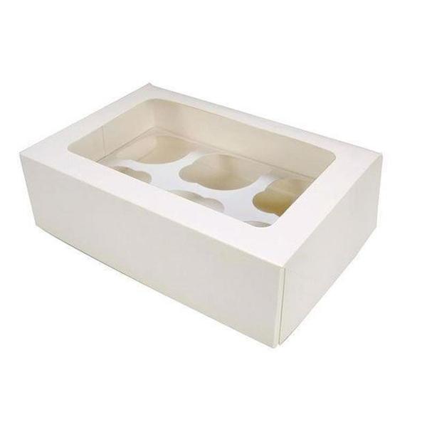Коробка на 6 капкейков с окном белая, 25 х 17 х 10 см