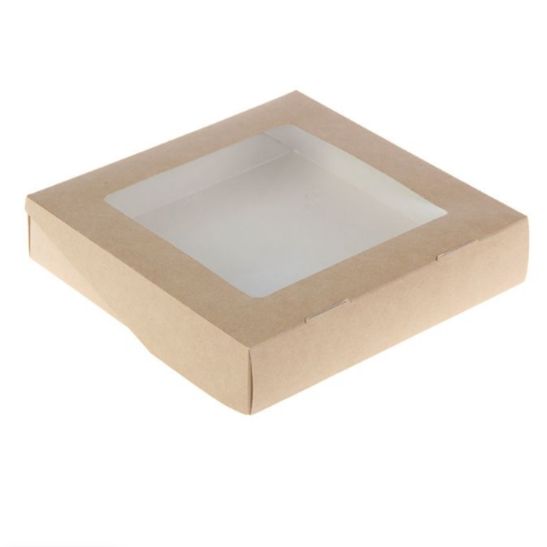 Коробка с окном крафт 20 х 20 х 4 см, внутри белая ламинация