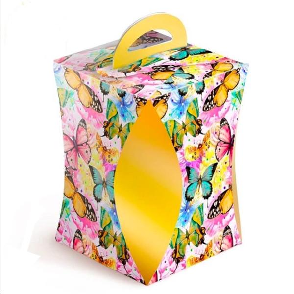 Коробка для кулича Цветные Бабочки, диаметр 124 мм