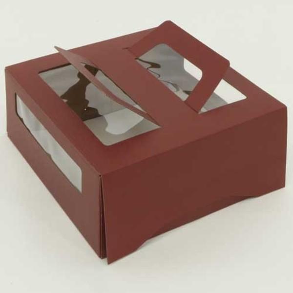 Коробка для торта с окном и ручками 26 х 26 х 13 см шоколадная