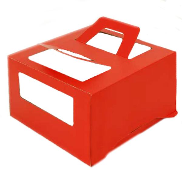 Коробка для торта и десертов с окном и ручками 21 х 21 х 12 см красная