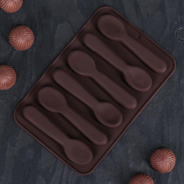 Силиконовая форма для шоколада Ложечки 6 ячеек 14 х 10 х 1 см